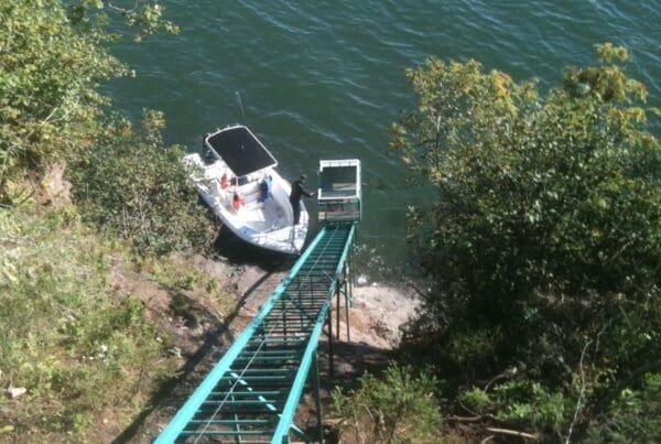 Personal funicular provides access to remote site in Nova Scotia via boat