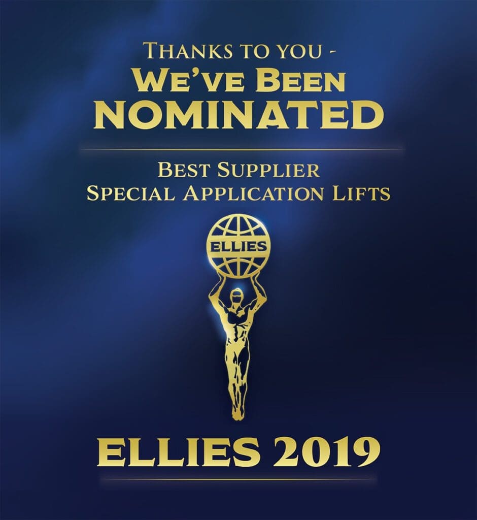 Elevator world Ellies award nomination 2019 best supplier special application lifts