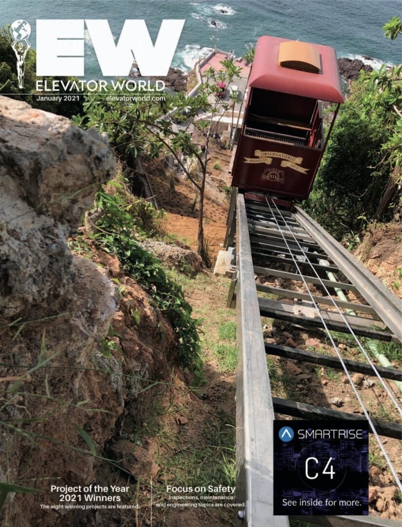 Hill Hiker Inclined Elevator project on cover for Elevator World Magazine January 2021
