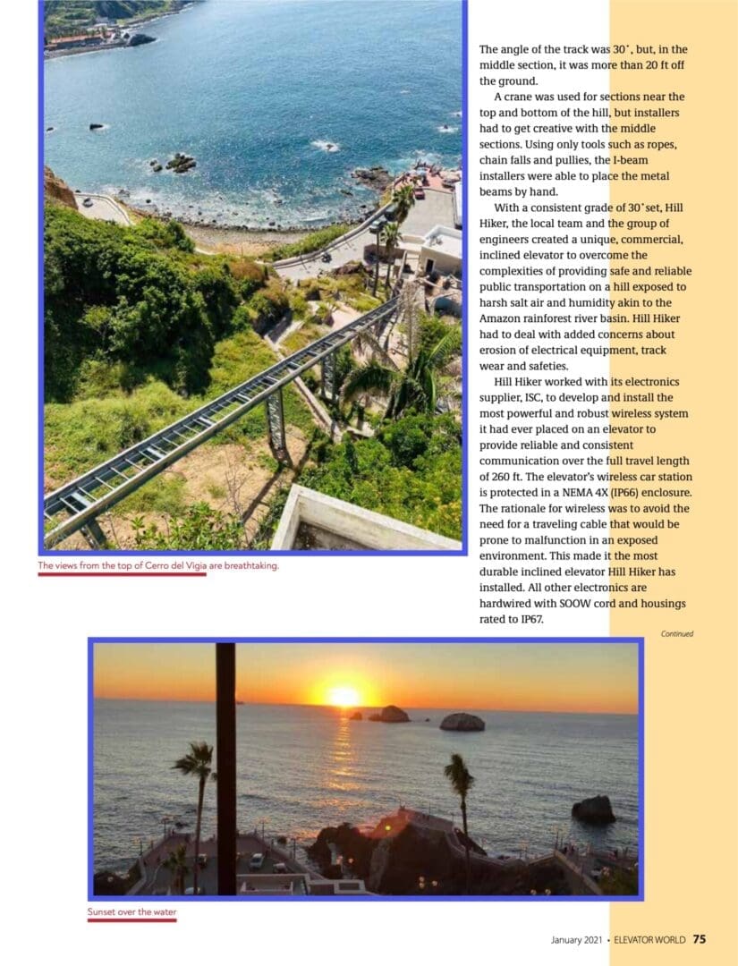 Observatorio 1873 Project of the Year Award Winner Elevator World magazine article featuring Hill Hiker page 2