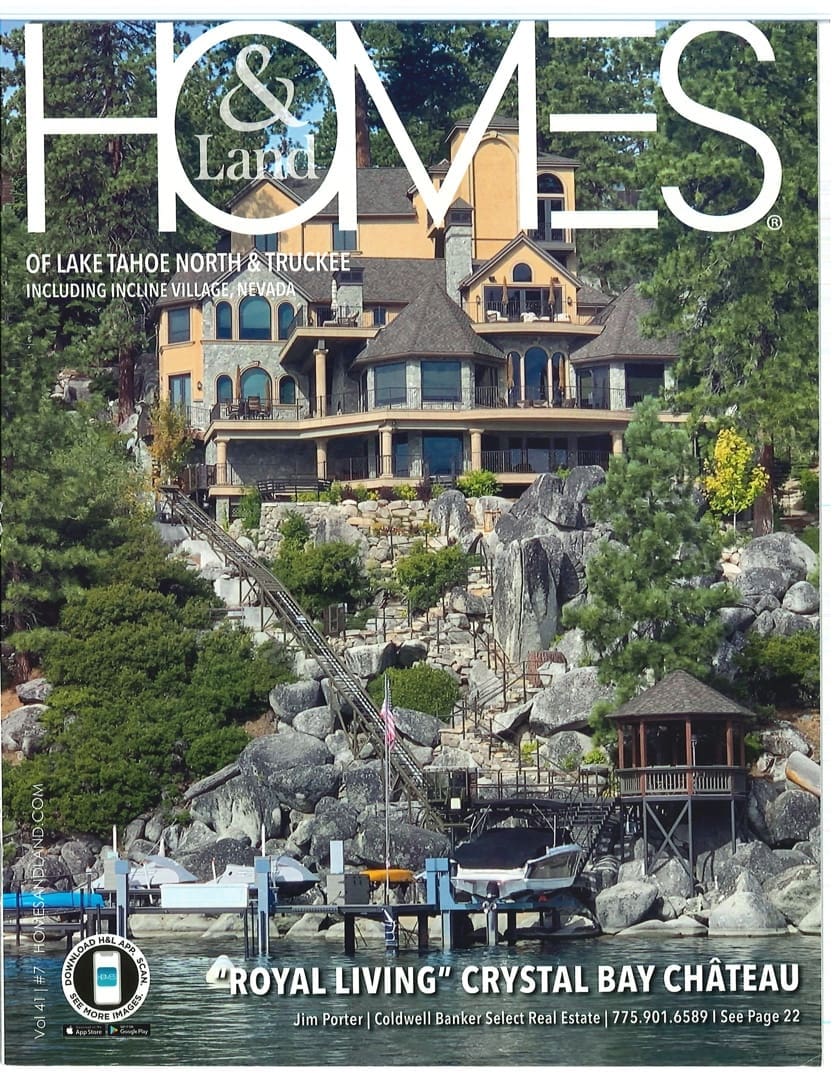 Homes & Land real estate publication featuring stunning Lake Tahoe property with Hill Hiker private funicular