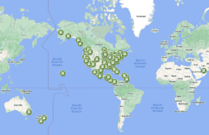 Map of Hill Hiker inclined elevator installations and open projects locations as of Jan 2023