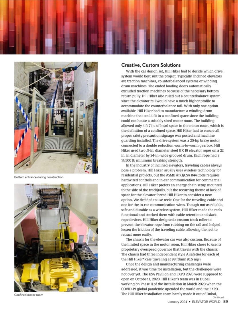 KSA EXPO 2020 PAVILION - Elevator World January 2024 project of the year award winning article featuring Hill Hiker Inclined Lifts - page 4