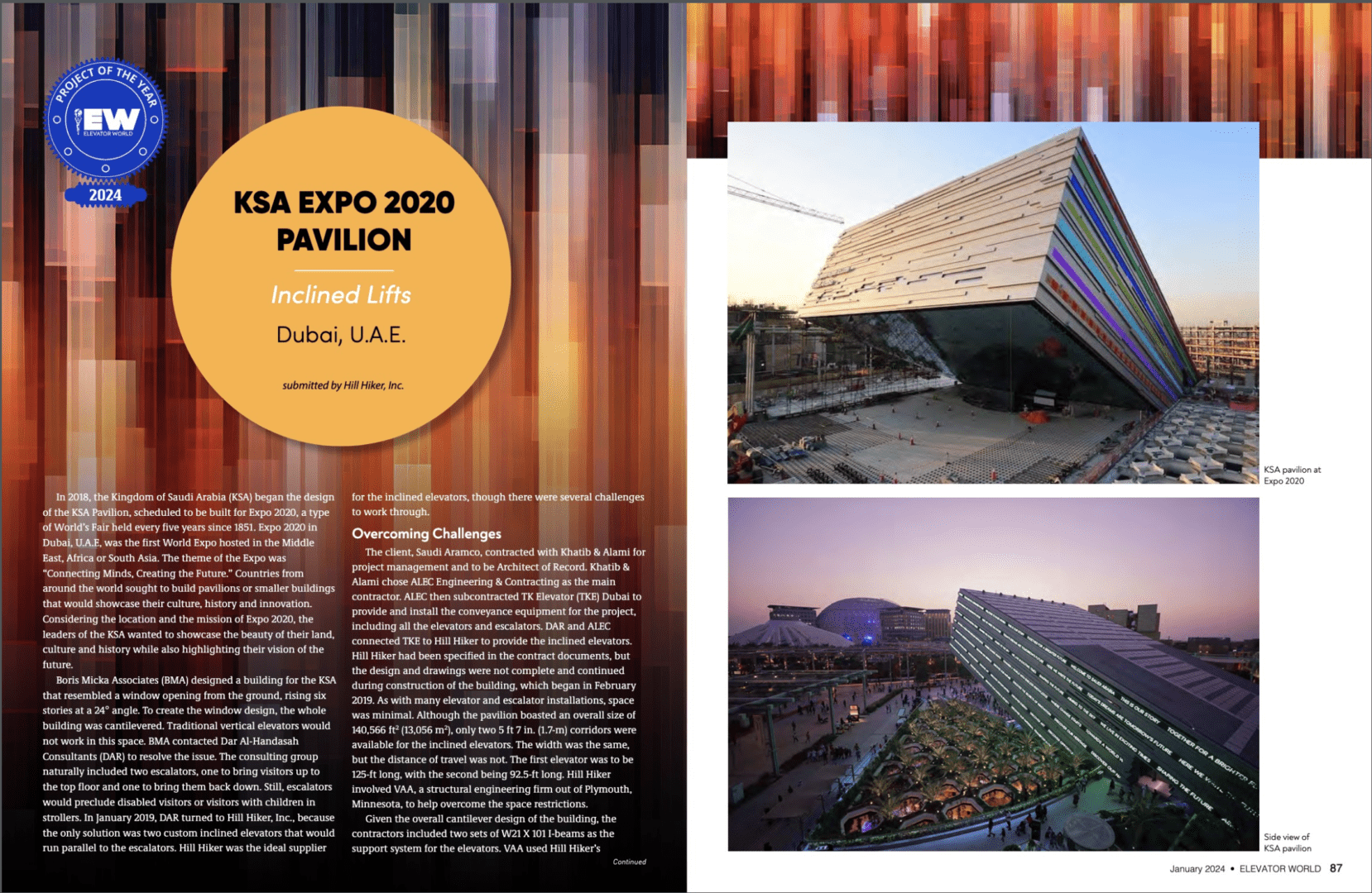 Elevator World Project of the Year 2024 - Inclined Elevator Pg 1 & 2 - KSA EXPO 2020 Pavilion