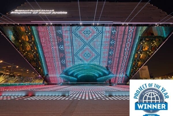 Saudi Arabia pavilion at expo 2020 in Dubai UAE with POY 2024 Award winner badge