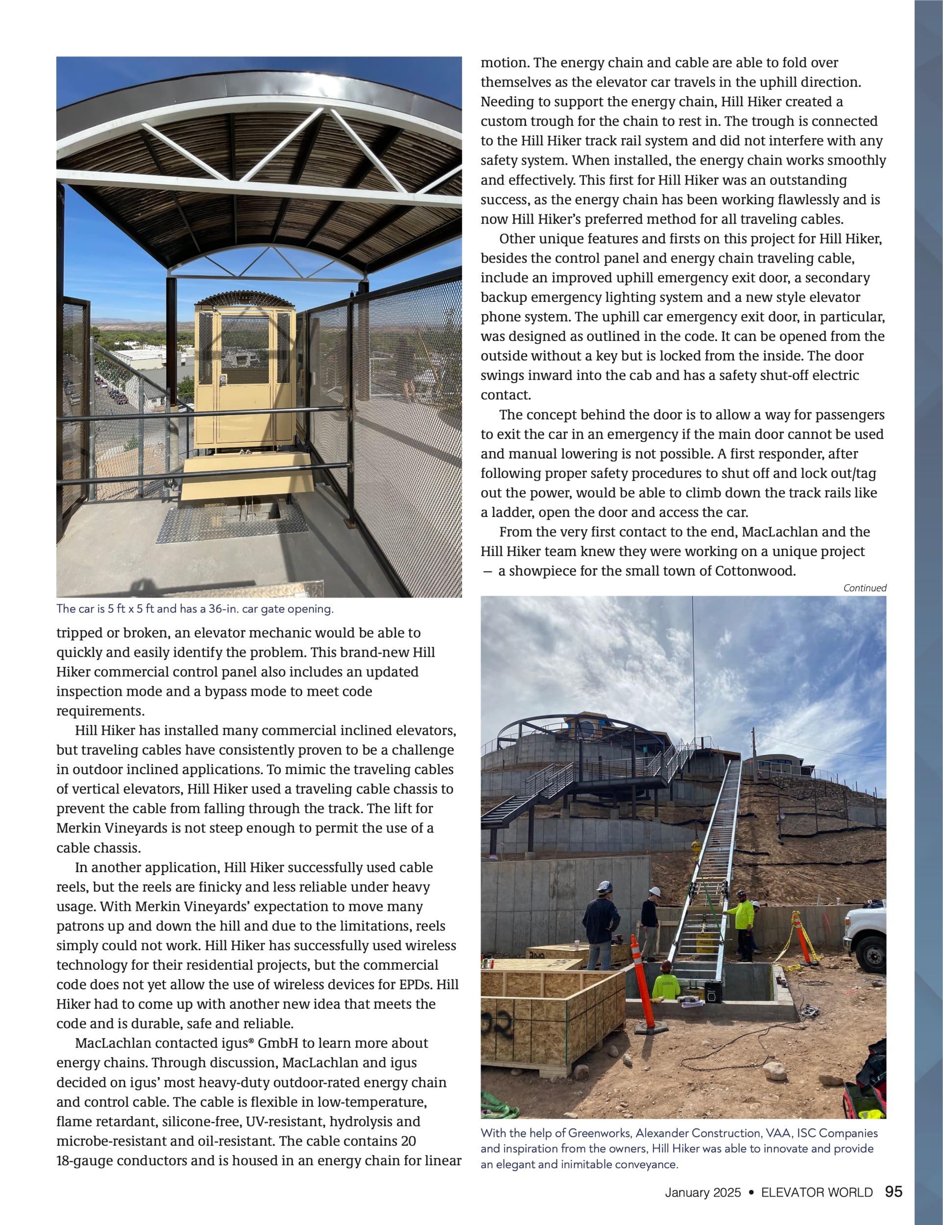 Merkin Vineyards - Elevator World January 2025 project of the year award winning article featuring Hill Hiker Inclined Trams - P4