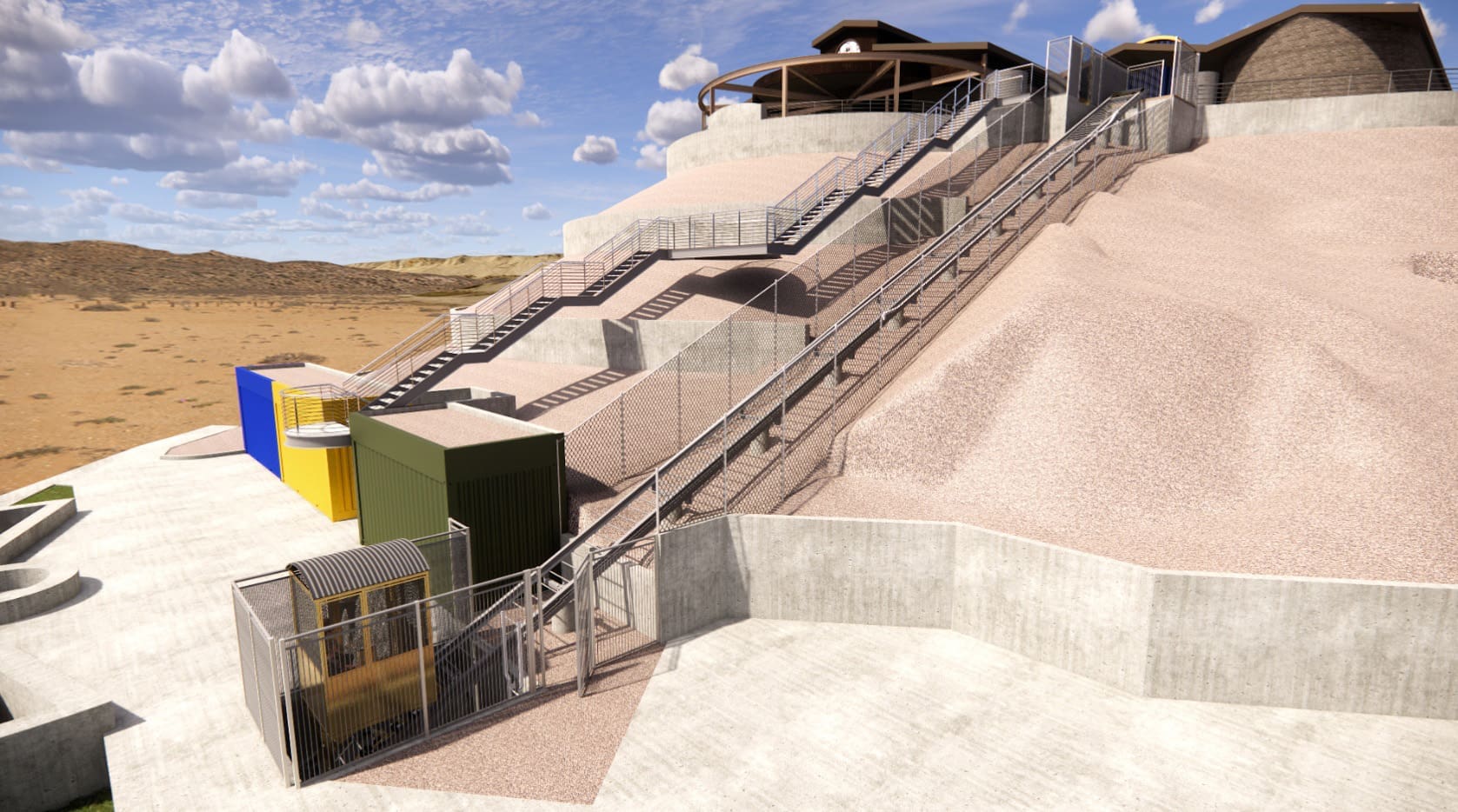 3D Digital drawing rendering of inclined elevator for vineyard, winery and restaurant project in AZ