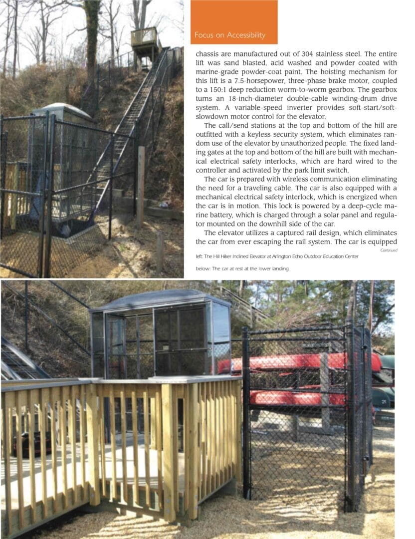 Maryland ADA Handicap Outdoor Education Center Article Page from Elevator World Magazine