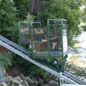 Hill Hiker hillside lift with standard steel construction, galvanized track rail and powder coat painted car finish