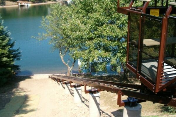 Beach Tram system on concrete columns providing access to shoreline and dock