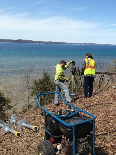 Hill Hiker helical screw piles in sandy soil