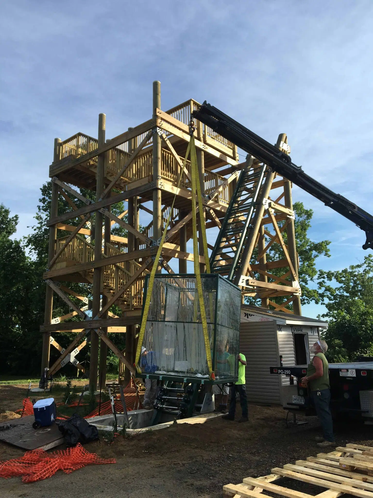 Mounting of Car Cab on Hill Hiker Outdoor Incline Elevator Lift Project at Park in Maryland