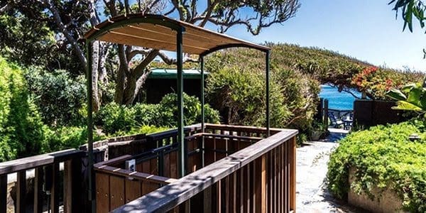 Malibu Hill Hiker funicular landing with ocean views