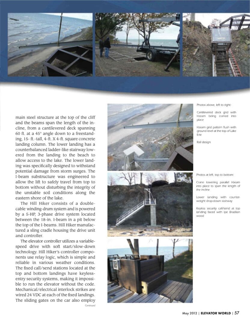 Lake Erie Cliff Project Article Page 2 from Elevator World Magazine