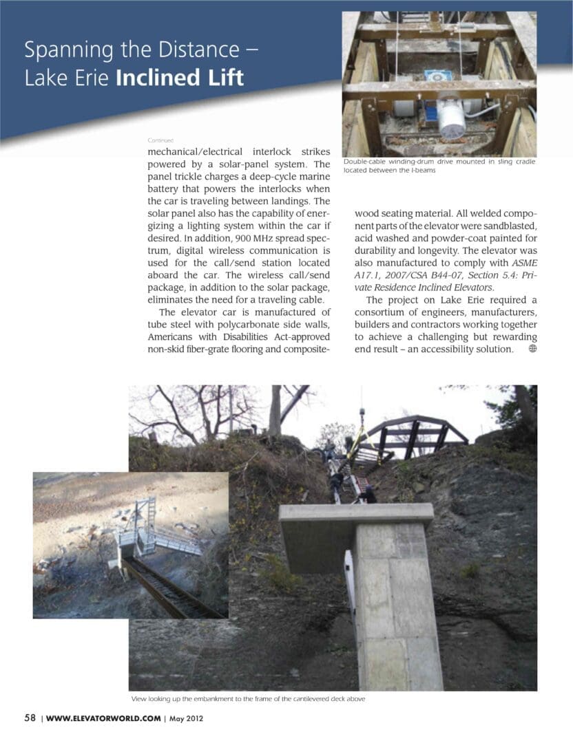 Lake Erie Cliff Project Article Page 3 from Elevator World Magazine