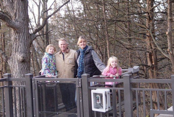 Happy family on there incline tram at upper landing in Autumn time on the St. Croix River