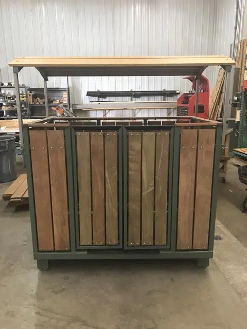 Custom Hill Hiker Outdoor Elevator Car with Ipe Wood Paneling and Roof